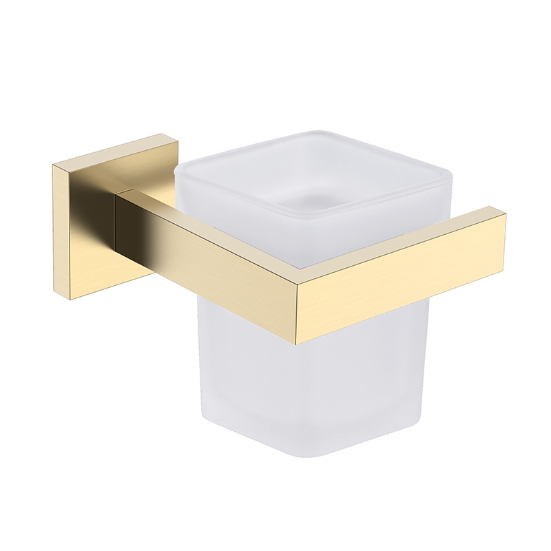 Soporte para vaso de cepillo de dientes de oro cepillado para baño montado en la pared