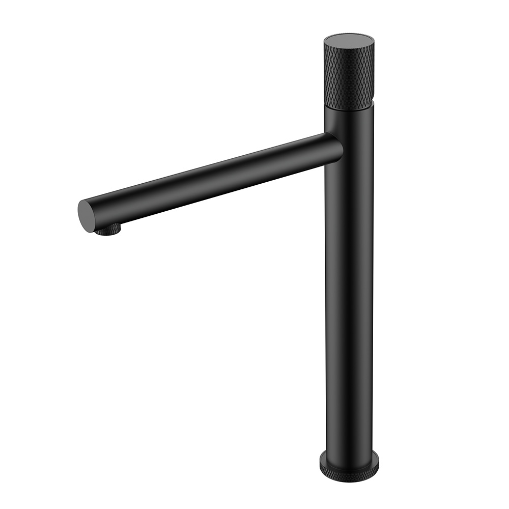 Gran grifo de acero de lavabo negro mate con asa