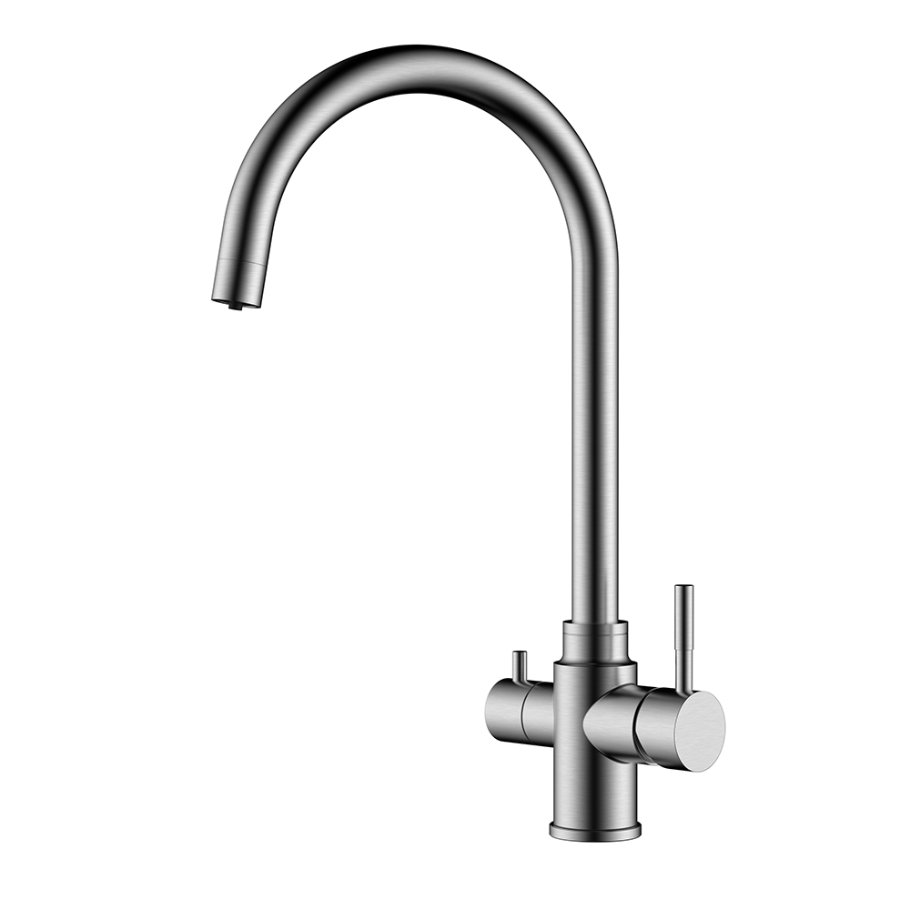 Grifo mezclador de filtro de agua para fregadero de cocina de 3 vías de acero inoxidable