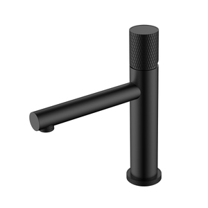 Grifo de mezcladora de cuenca redonda negra mate de acero inoxidable con mango de cuchillo