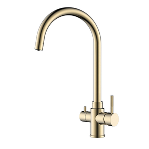 Grifo mezclador de filtro de agua para fregadero de cocina de 3 vías dorado cepillado de acero inoxidable