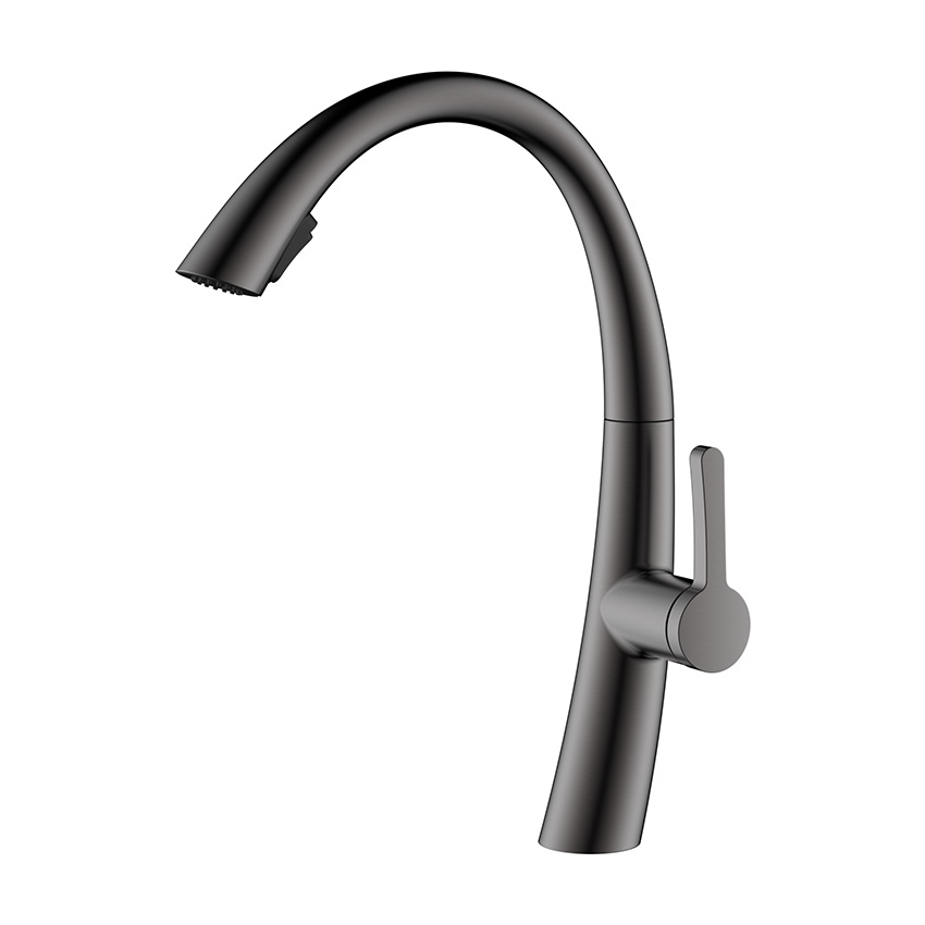 Grifo de cocina extraíble de arco alto de una sola manija de acero inoxidable bronce de cañón