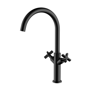Manejo cruzado doble grifo de cocina de acero inoxidable negro mate