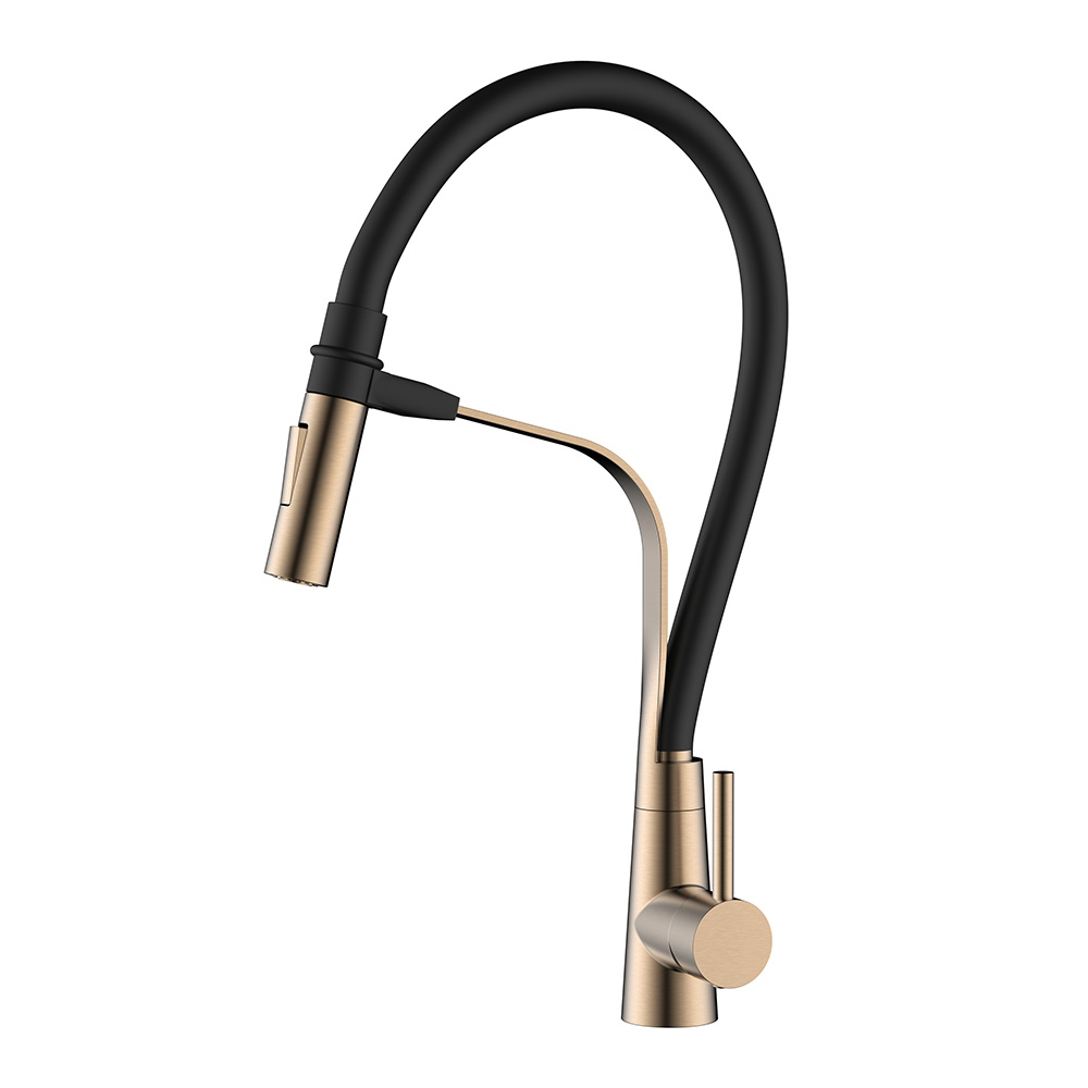Golsera de cocina de oro rosa Mezcladora de fregadero con tubo de silicona